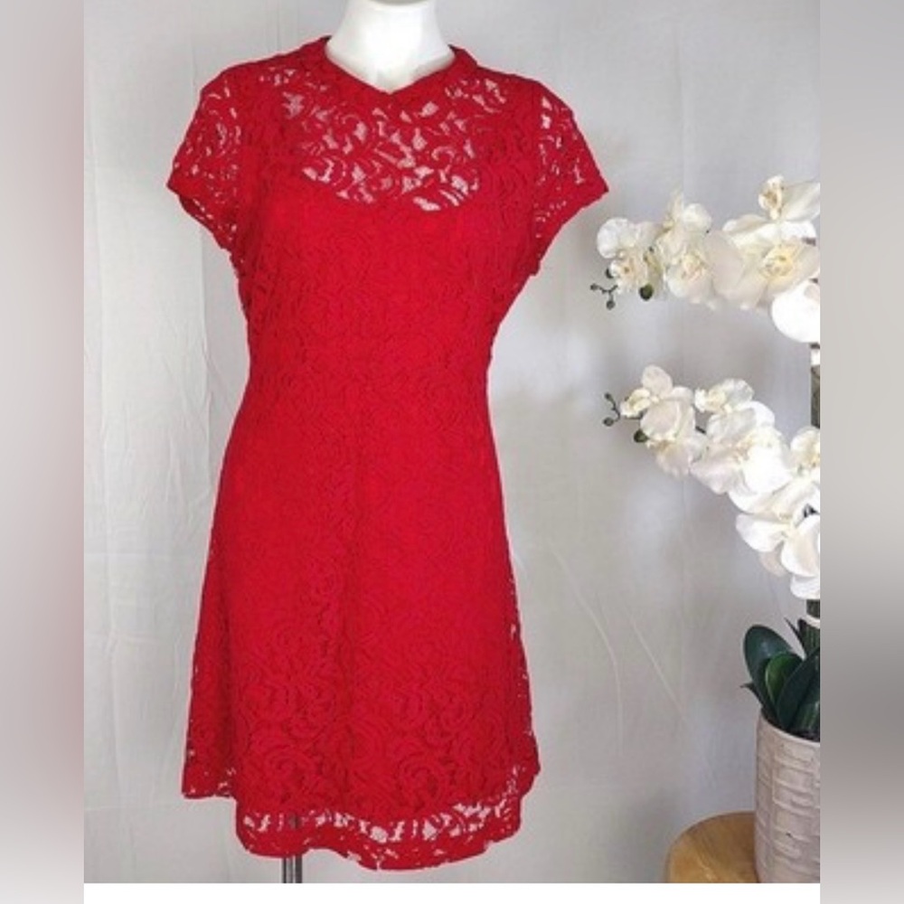 Eva Mendes Red Flutter Sleeve Mini Dress 2